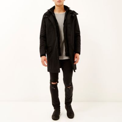 Black casual long parka jacket